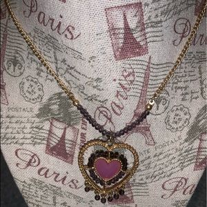 Vintage pink stone heart gold plated chain